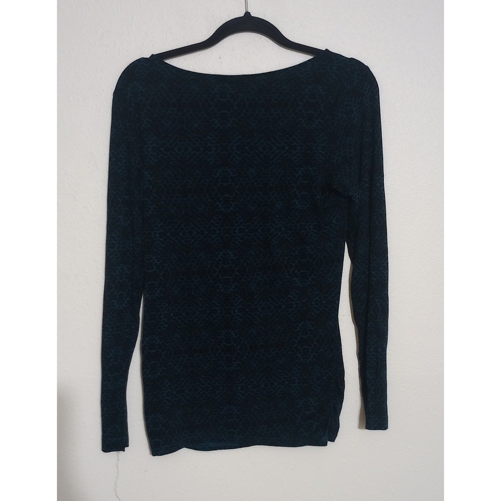 Catherine Malandrino Womens Teal Black Snakeskin Print Long Sleeve Top Size M